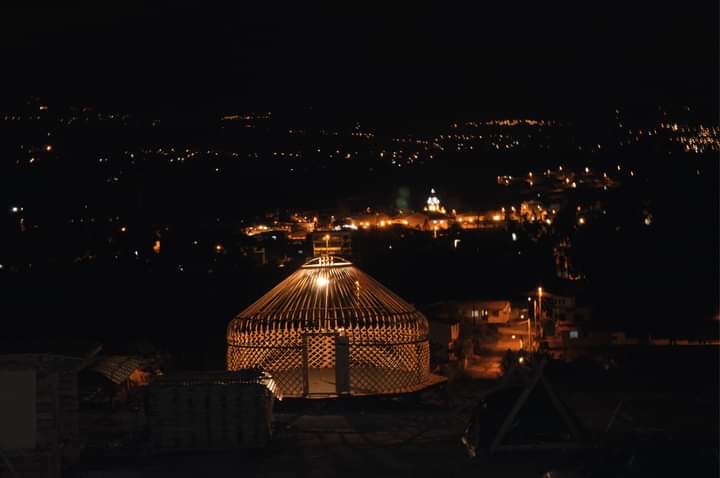 The Kyrgyz Yurt at night in Ilalo, Quito, Ecuador.
