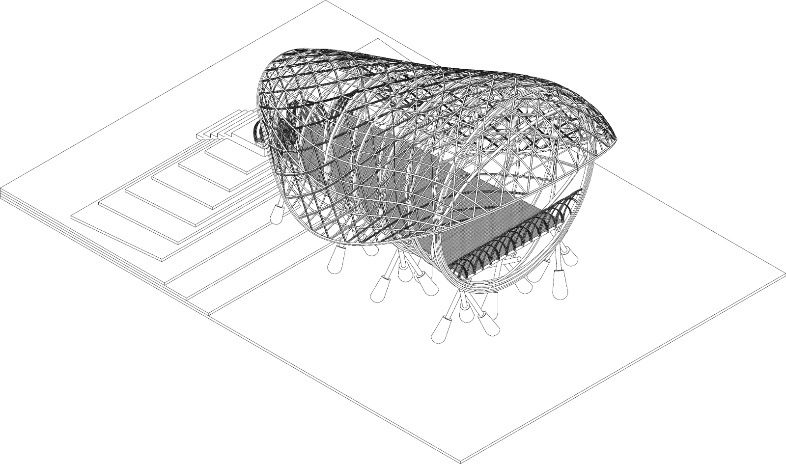 Bamboo Festival Pavilion Detailed Drawing Top Front View - Bamboo U