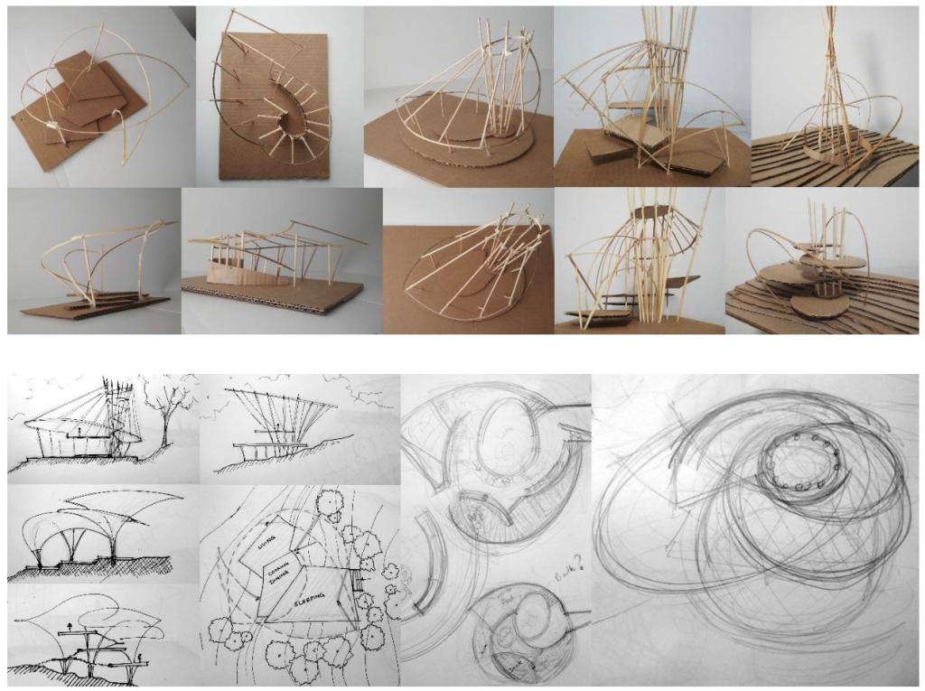 Bamboo Pavilion Sketch, Concept, and Model