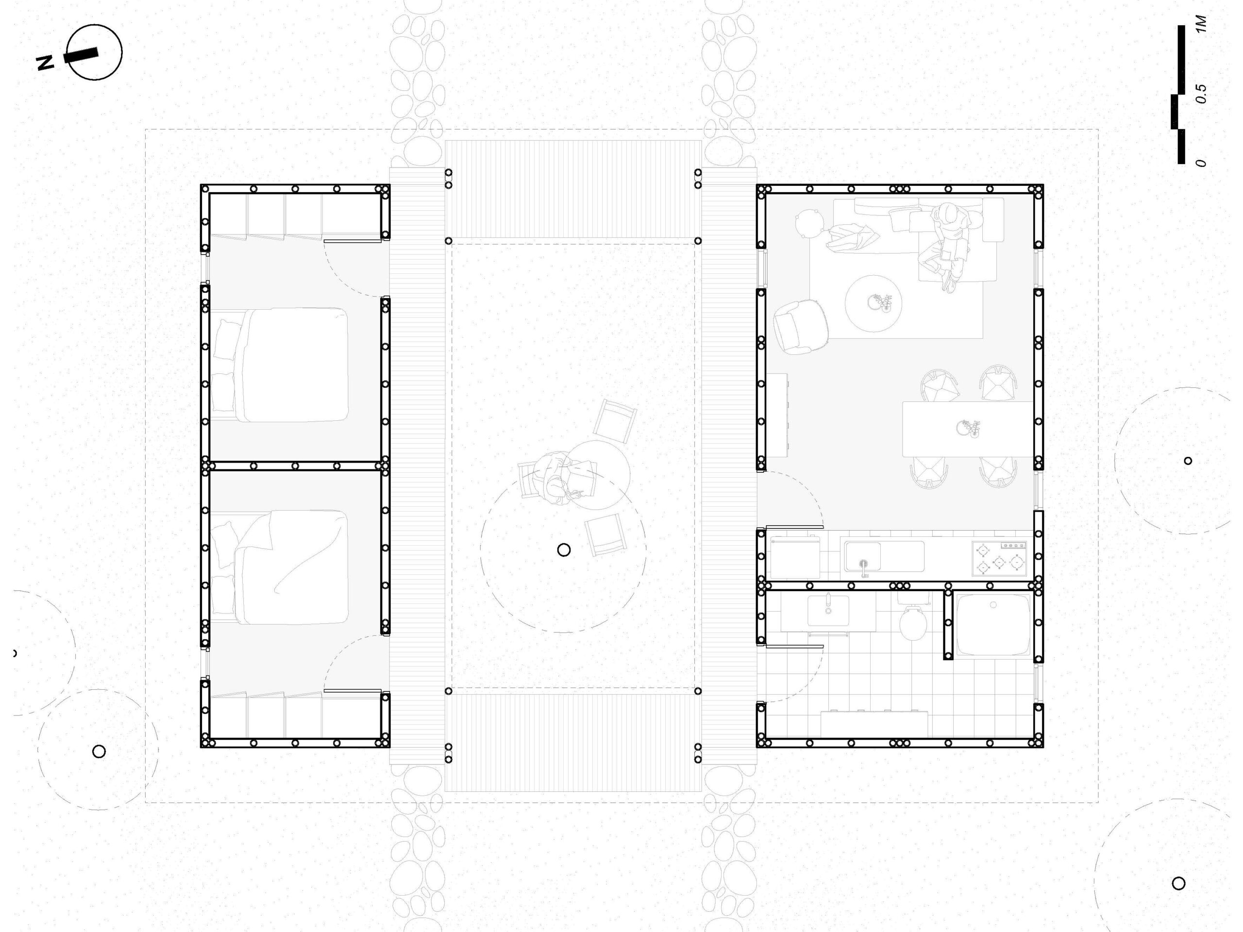 Floor plan of Jean Renaud's bamboo social housing design
